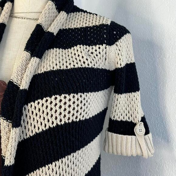 Y2K Open Knit Short Sleeve Striped Cardigan - Picture 2 of 7